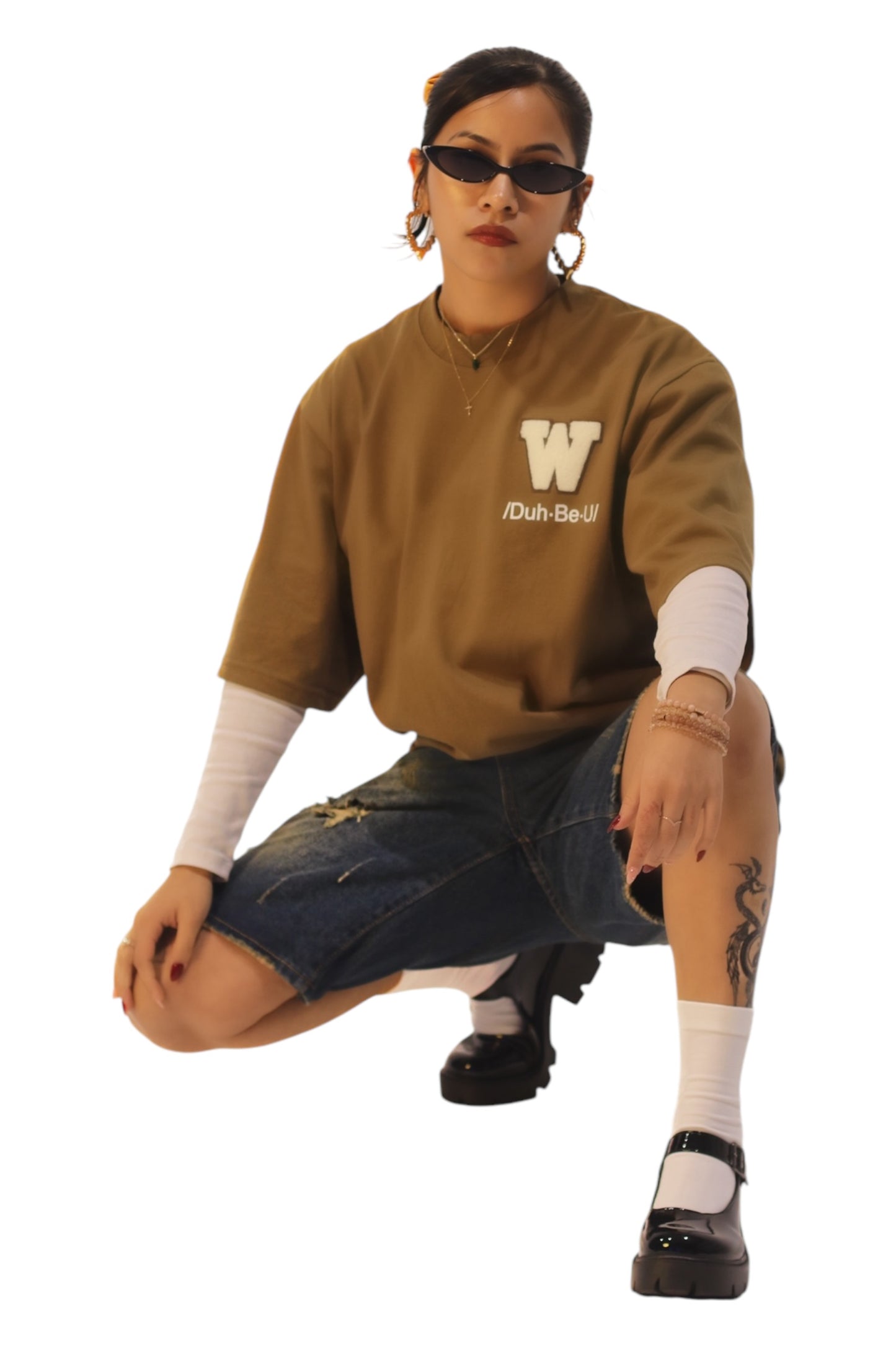 /Duh•B•U/ Patched Oversized Shirt Brown